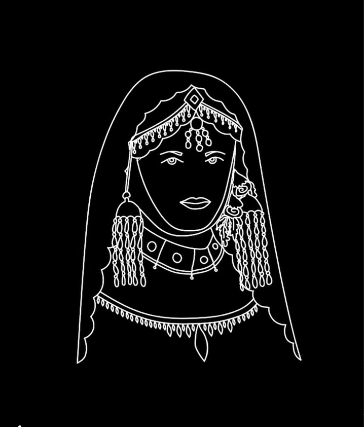 ‘Yamaniah’ (2019) by Intibint depicts a woman wearing a traditional Yemeni headdress.
